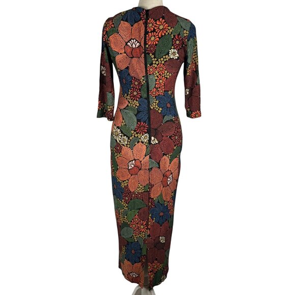 Farm Rio Black Stitched Flowers Lenzing™ Ecovero™ Viscose Midi Dress Size Small - Picture 5 of 16